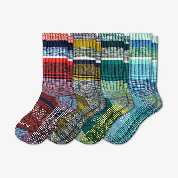 Women's Gripper Calf Non-Slip Socks Perfect for Yoga - Pilates, and Barre Workouts 4-Pack - Stripe Mix - Medium - Cotton - Bombas