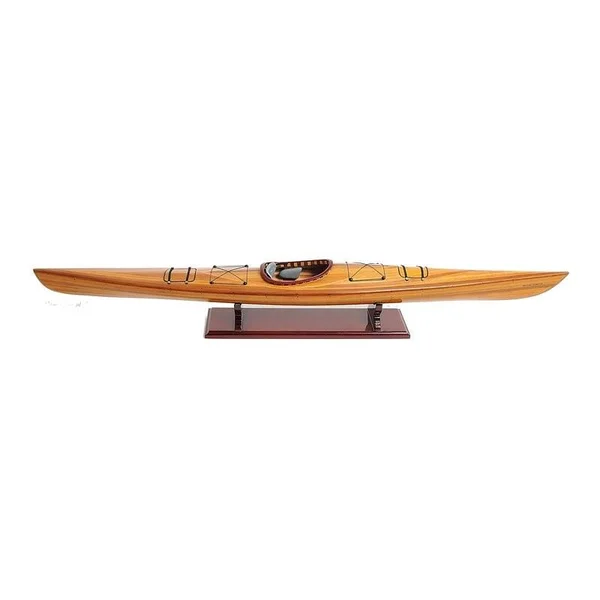 HomeRoots 5.5x22 Rich Cedar Kayak Model Coastal Wood Sculpture in Brown