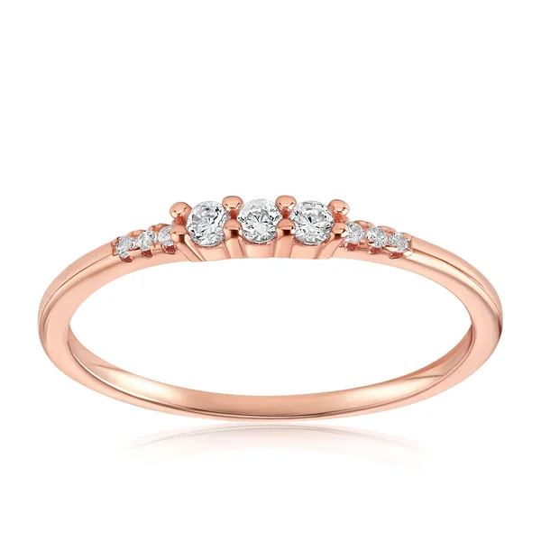 18K Ladies Boho Vintage Stackable Ring w/ Cubic Zirconia & Thin Dainty Band - 7, 18K Rose Gold Vermeil