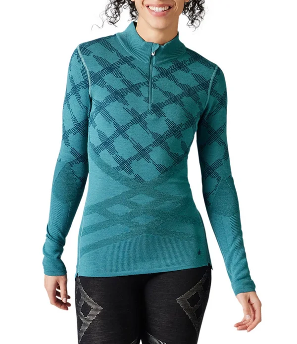 Smartwool Intraknit Merino 200 Pattern 1/4 Zip - Women's Blue Spruce Ski Tracks, Xs