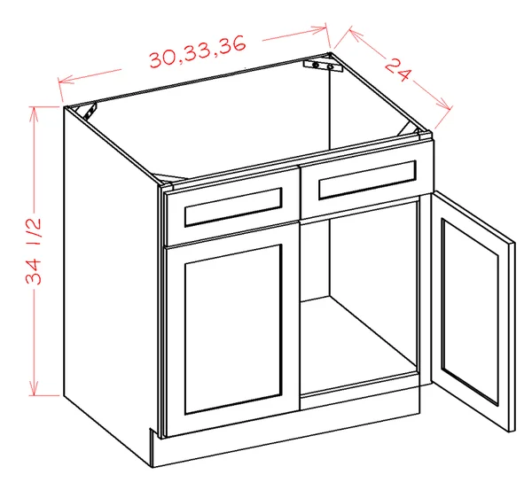 Wilora Hawthorne Shaker Antique White 30x22 x 34.5x22 x 24x22 Sink 2 Doors, 2 False Drawers Base Cabinet, High-Density Fiberboa