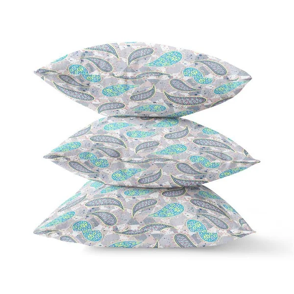 Paisley on Abstract Suede Zippered Pillow with Insert in Cream Grey 18 x 18