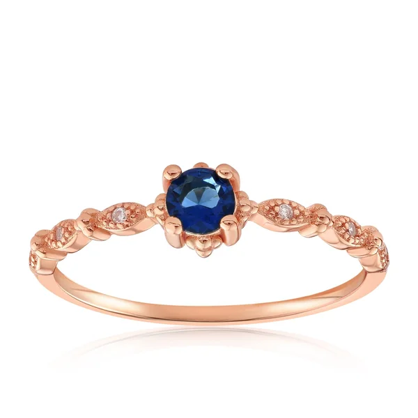 18K Ladies Vintage Stackable Topaz/Emerald Ring with CZ Accents - 9, Blue, 18K Rose Gold Vermeil