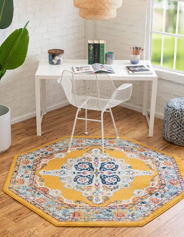 Parker Yellow Vintage 5 ft Octagon Octagon Area Rug