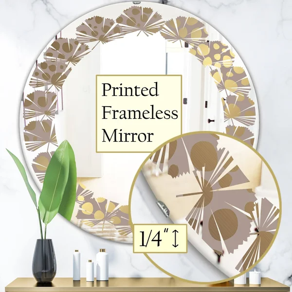 Designart 'Golden Marble Design III' Modern Round or Oval Wall Mirror - Leaves - 24 in. Wide x 24 in. High