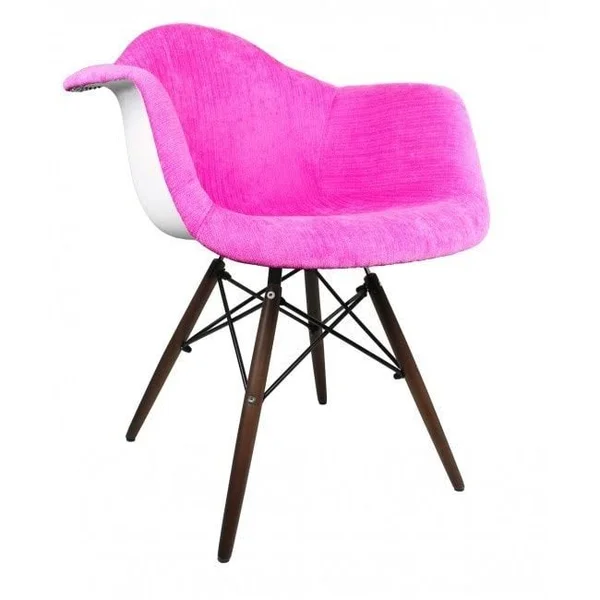 Contemporary Retro Molded Style Velvet Fabric Accent Plastic Dining Armchair with Dark Wood Eiffel Legs (Pink)