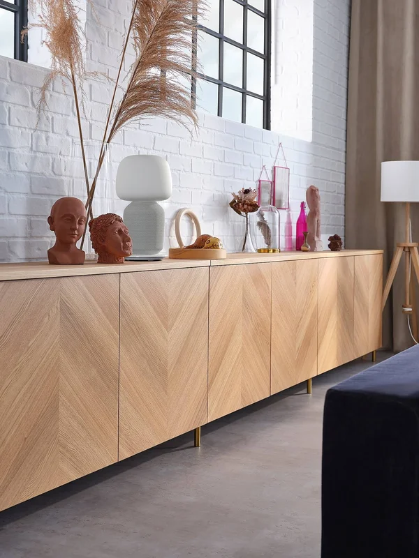 IKEA - BESTÅ Storage Combination with Doors - White/Hedeviken/謘arp Oak Veneer, 47 1/4x16 1/2x29 1/8 59417365