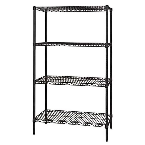 Quantum Wire Shelving 4-Shelf Starter Unit - 24x22Wx 48x22Lx 74x22H - Black