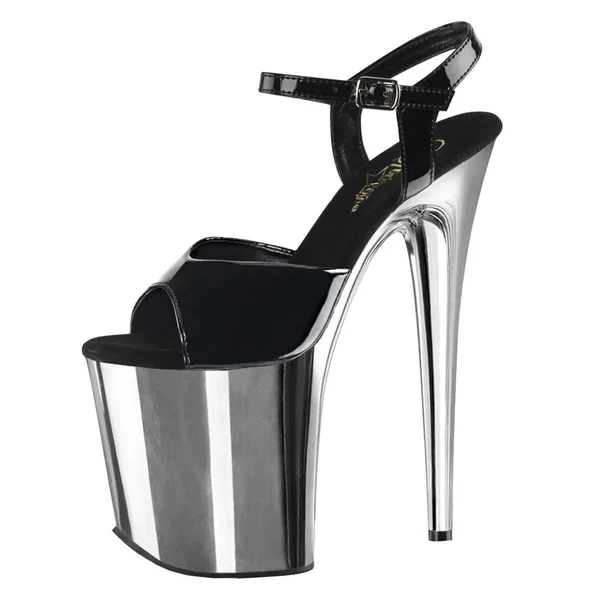 Pleaser FLAMINGO-809 - 8x22 Heel Chrome Ankle Stra - Black/Silver 11