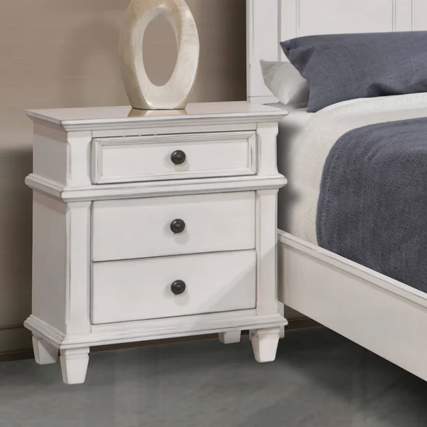 Morris Haven Antique White 3-Drawer Nightstand