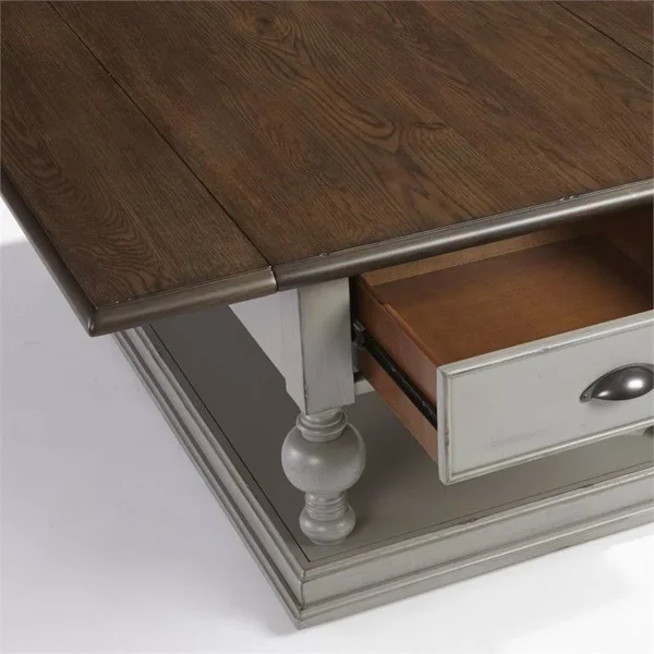 Progressive Furniture Colonnades Drop-Leaf Cocktail Table, Weathered Grey/Oak