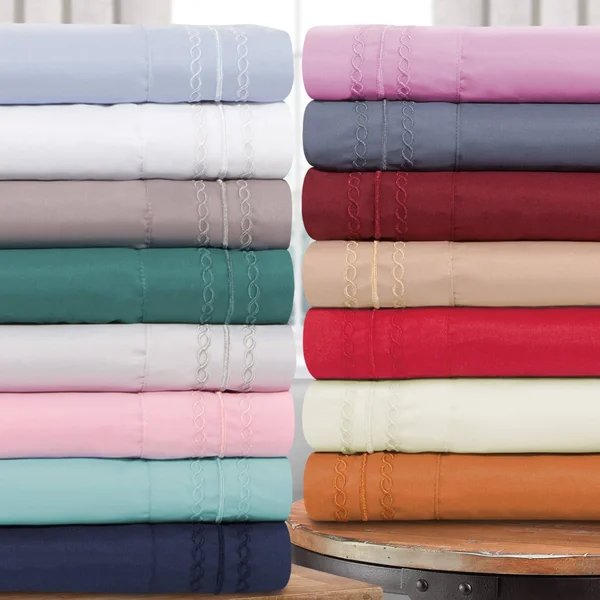 Superior Infinity Wrinkle Resistant Brushed Microfiber Embroidered Sheet Set (Twin XL - Pink)