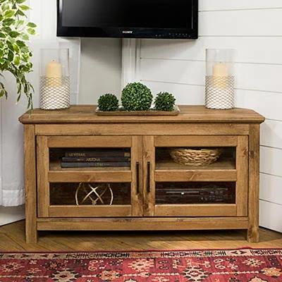 W. Trends 55x22 Rustic 2 Door Corner TV Stand for Most TV&s Up to 50x22 - Barnwood