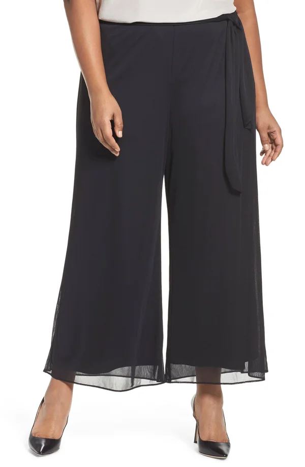 Alex Evenings Plus Size Mesh Waist-Tie Pants - Black