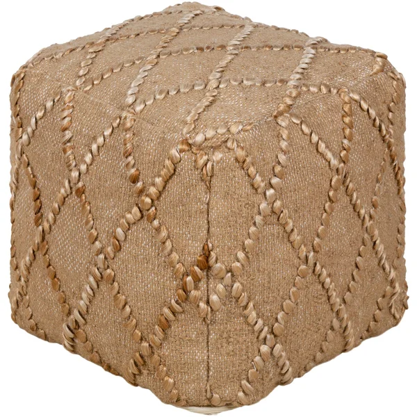 16x22 Brown Hand Woven Cubic Pouf Ottoman with Removable Cover
