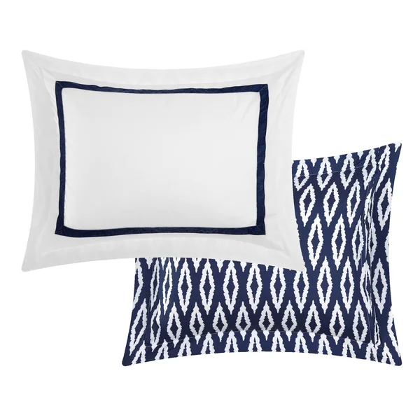 Strick & Bolton Josephine 9-Piece Reversible Navy/ White Bed in A Bag Comforter Set, Size: King, Blue