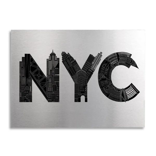 Trademark Fine Art 'NYC' Canvas Art by Robert Farkas, Floating, Brushed Aluminum, 16 inch x 22 inch, Size: Large