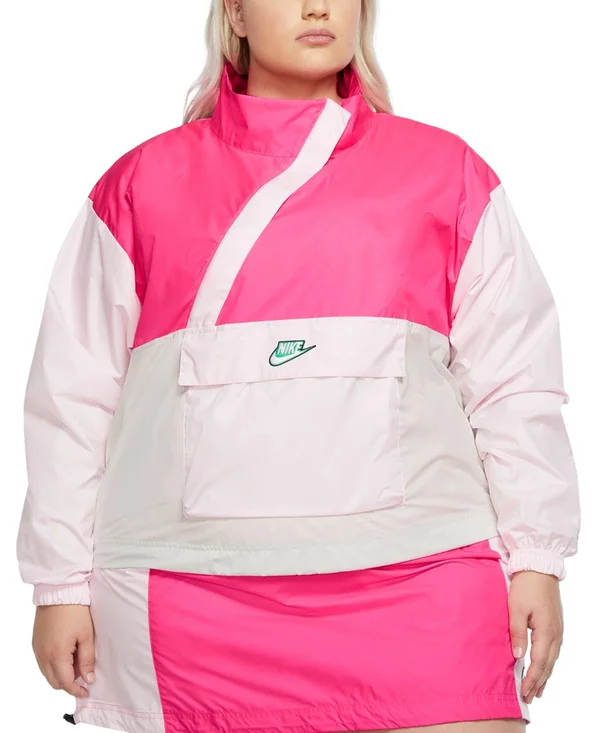 Nike Womens Icon Clash Anorak-Plus Size - Hyper Pink/Light Bone/Pink Foam