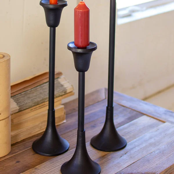 (Set of 3) Metal Taper Candle Stands - Black