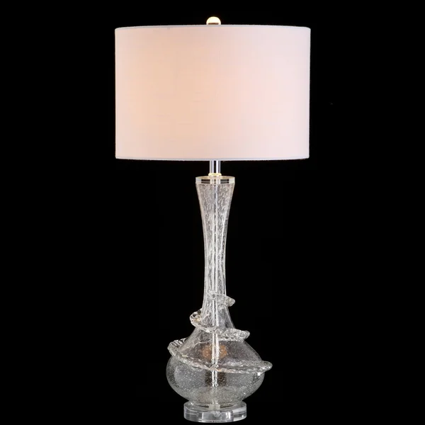 Jonathan Y Belle 31.5x22 Glass LED Table Lamp, Clear/Chrome