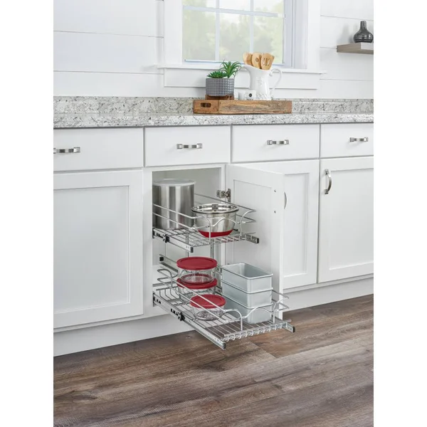 Rev-A-Shelf 5WB2-0922CR-1 9 x 22 in Two-Tier Kitchen Storage Wire Basket, Chrome