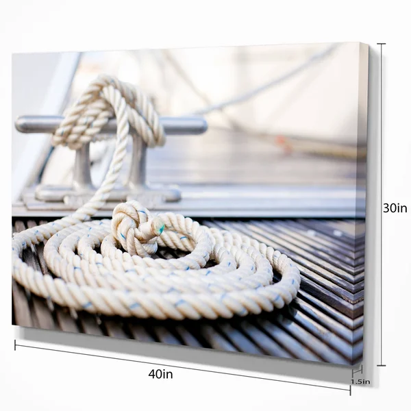 Designart &White Nautical Mooring Rope& Modern Landscape Canvas Art - White - 40 in. Wide x 30 in. High