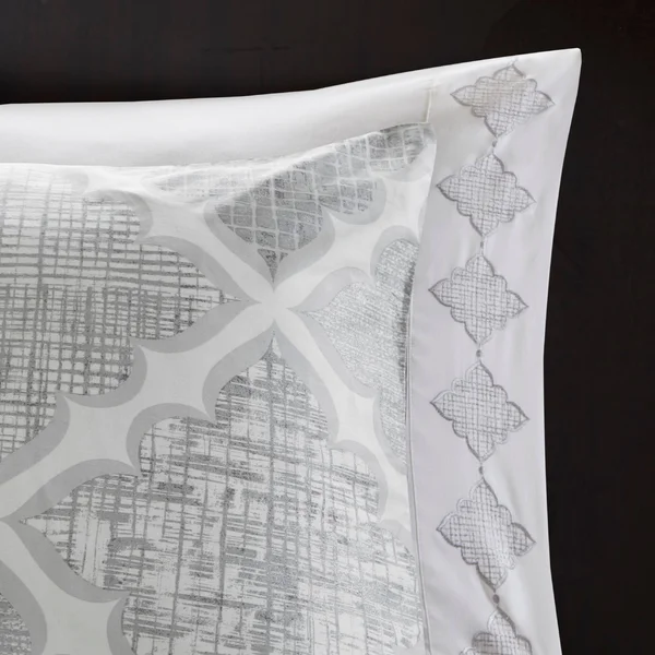Madison Park - Cadence 8 Piece Cotton Sateen Duvet Cover Set - Grey - King/Cal King