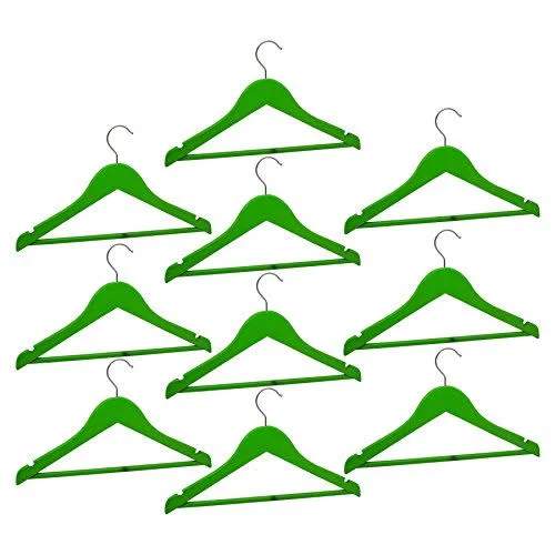 Harbour Housewares 10 Childrens Wooden Coat Hangers Kids Clothes Trouser Hanger Bar Green