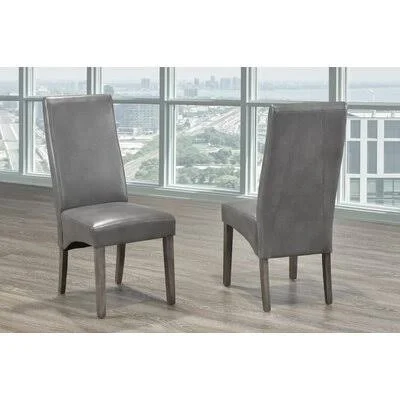 Gilbrook Leather Upholstered Parsons Chair in Gray Latitude Run