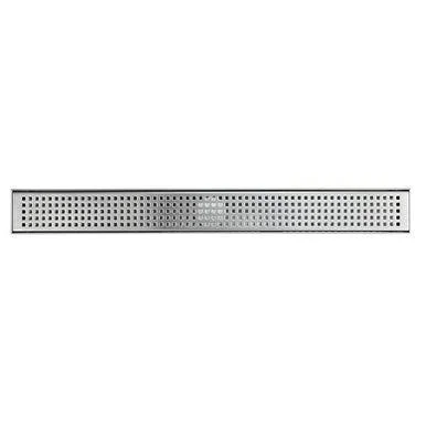 Shower Linear Drain 28 inch Square Checker Pattern Grate Stainless Steel - w/Threaded Adaptor and Adjustable Leveling Feet - Silv