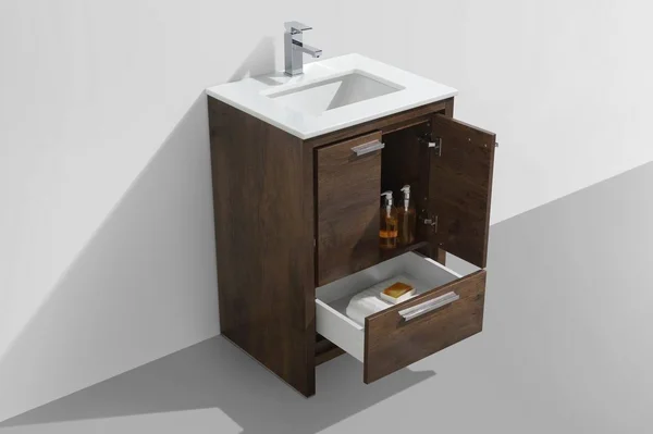 KubeBath - Dolce 36x22 Rose Wood Modern Bathroom Vanity with White Quartz Counter-Top