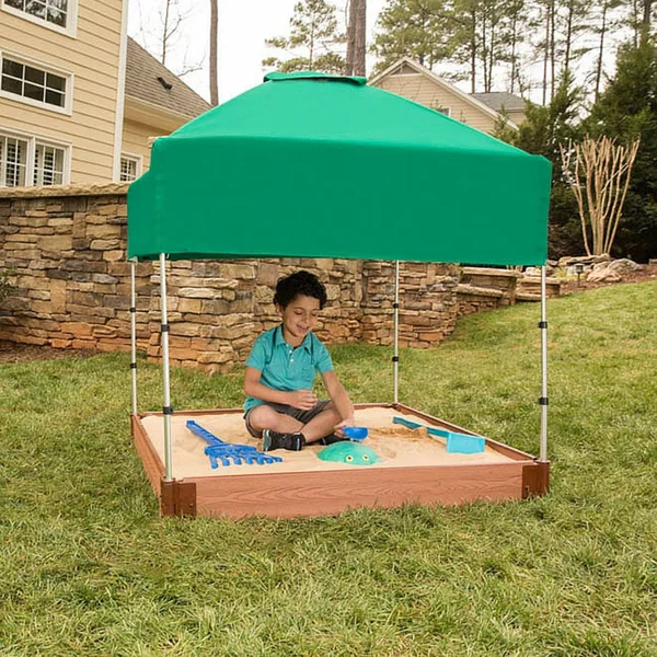 Frame It All Two Series 4ft. x 5.5in. Composite Square Sandbox Kit with Canopy/Cover