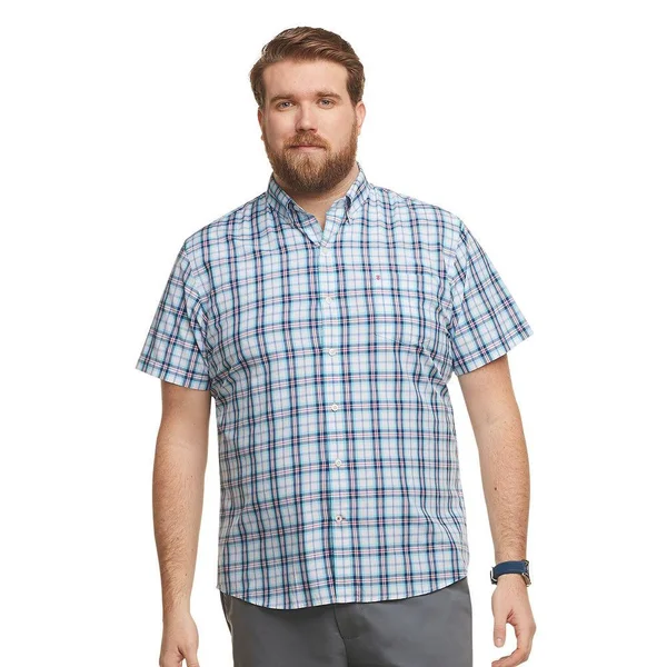 Izod Big and Tall Mens Short Sleeve Button-Down Shirt - Large Tall, Blue