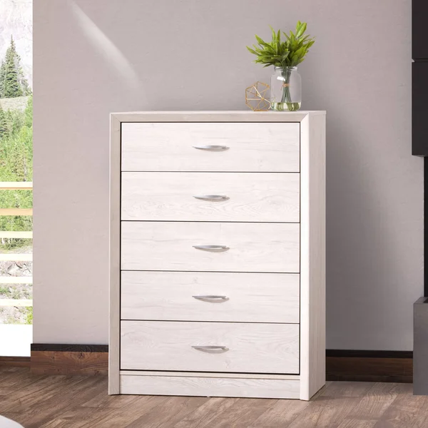 Tall Newport 5 Drawer Dresser Gray Washed Oak - CorLiving