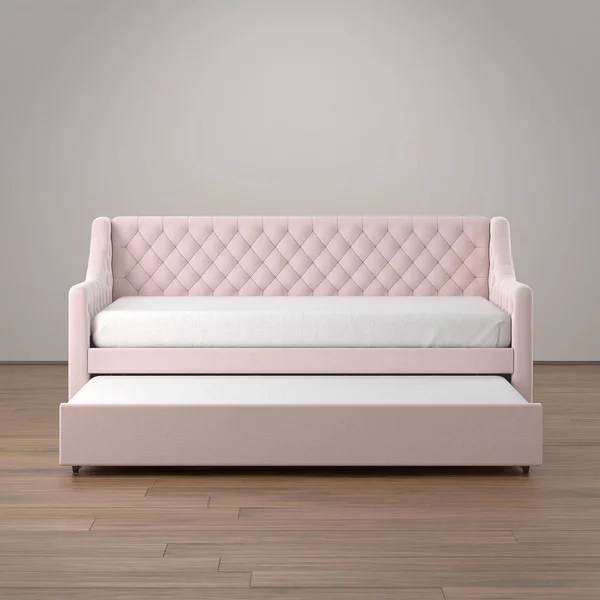 Little Seeds Ambrosia Upholstered Daybed With Trundle, Pastel Pink