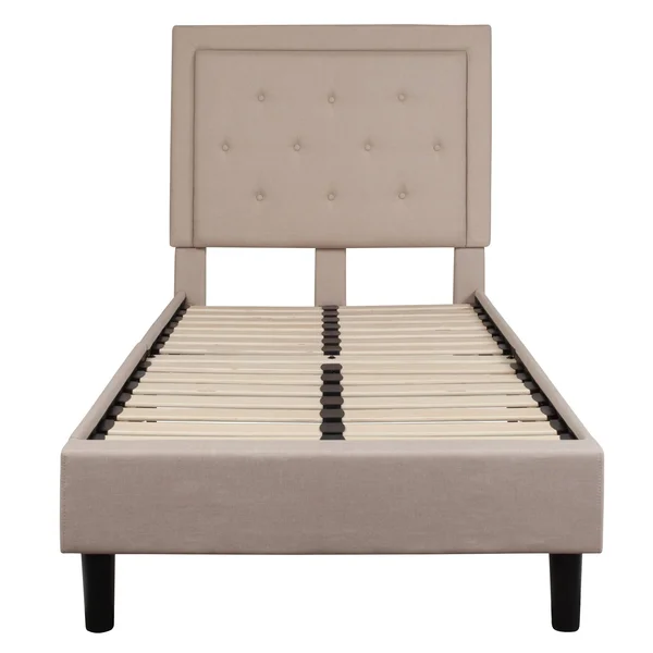 Roxbury Tufted Upholstered Platform Bed - Beige, Twin