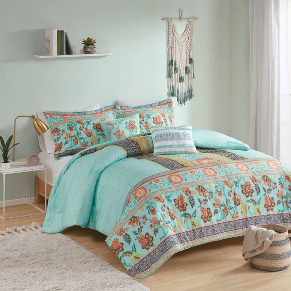Intelligent Design Eliza 4-Piece Aqua Twin/Twin XL Boho Printed Comforter Set, Blue