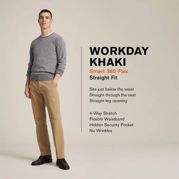 Dockers Men's Workday Smart 360 Flex Straight Fit Khaki Stretch Pants - Black