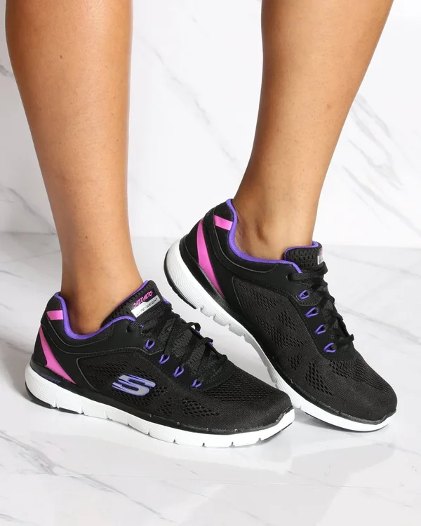 Skechers Women's Flex Appeal 3.0 Steady Sneaker, Black/Purple
