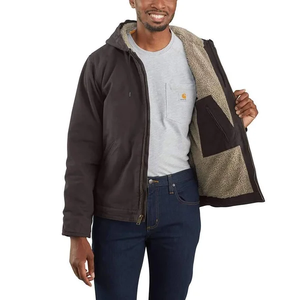 Carhartt Men's Washed Duck Sherpa-Lined Jacket, 104392, Gravel
