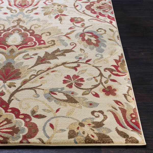 Traditional RLY Medium Pile Dark Red Turkish Polypropylene Floral Rug