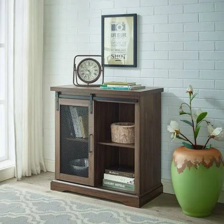 Manor Park 32 in. Sliding Mesh Door Accent CONSOLE, Size: Medium, Dark Walnut