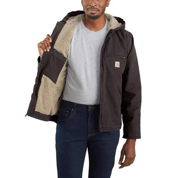 Carhartt Men's Washed Duck Sherpa-Lined Jacket, 104392, Gravel