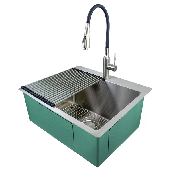 Transolid 25 in. x 22 in. x 12 in. Stainless Steel Drop-In or Undermount Laundry/Utility Sink Kit with Faucet and Accessories - S