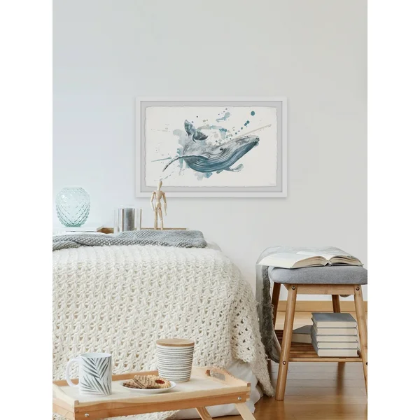 Parvez Taj Blue Whale Splash Framed Wall Art, Size: 12 inch x 18 inch