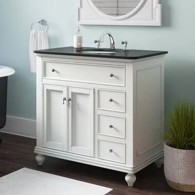 Fawkes 36x22 Single Bathroom Vanity Set Rosecliff Heights Base Finish: Antique White, Top Finish: Black