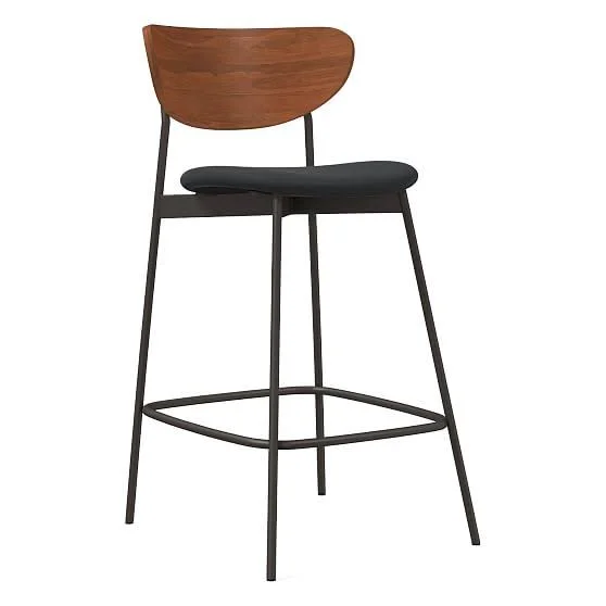 West Elm Modern Petal Wood Upholstered Counter Stool - Sierra Leather, Gray, Antique Bronze