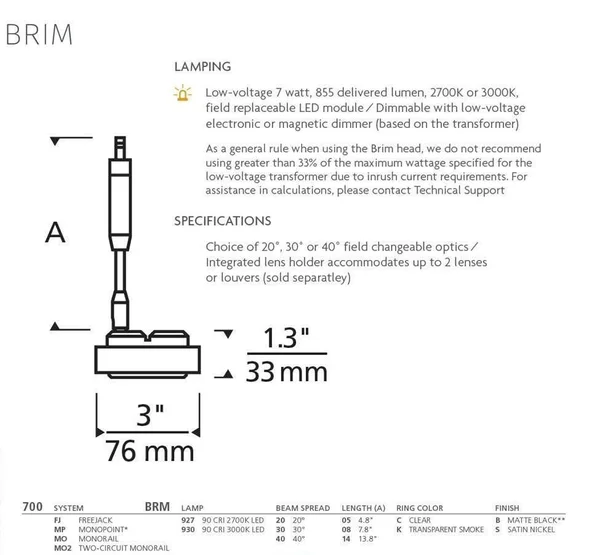 Tech Lighting Brim Head 700MPBRM9272008CB (Black)