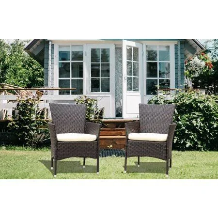 Promotion Clearance 2pcs Patio Rattan Armchair Seat with Removable Cushions, Brown