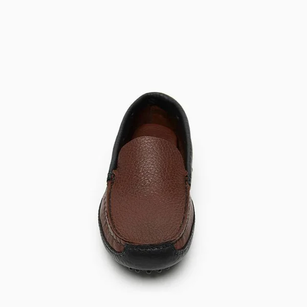 Minnetonka Moccasin, Men's P.W. Driving Loafer (Color Block) in Brown Upper and Black Lower, Size 10, Handmade
